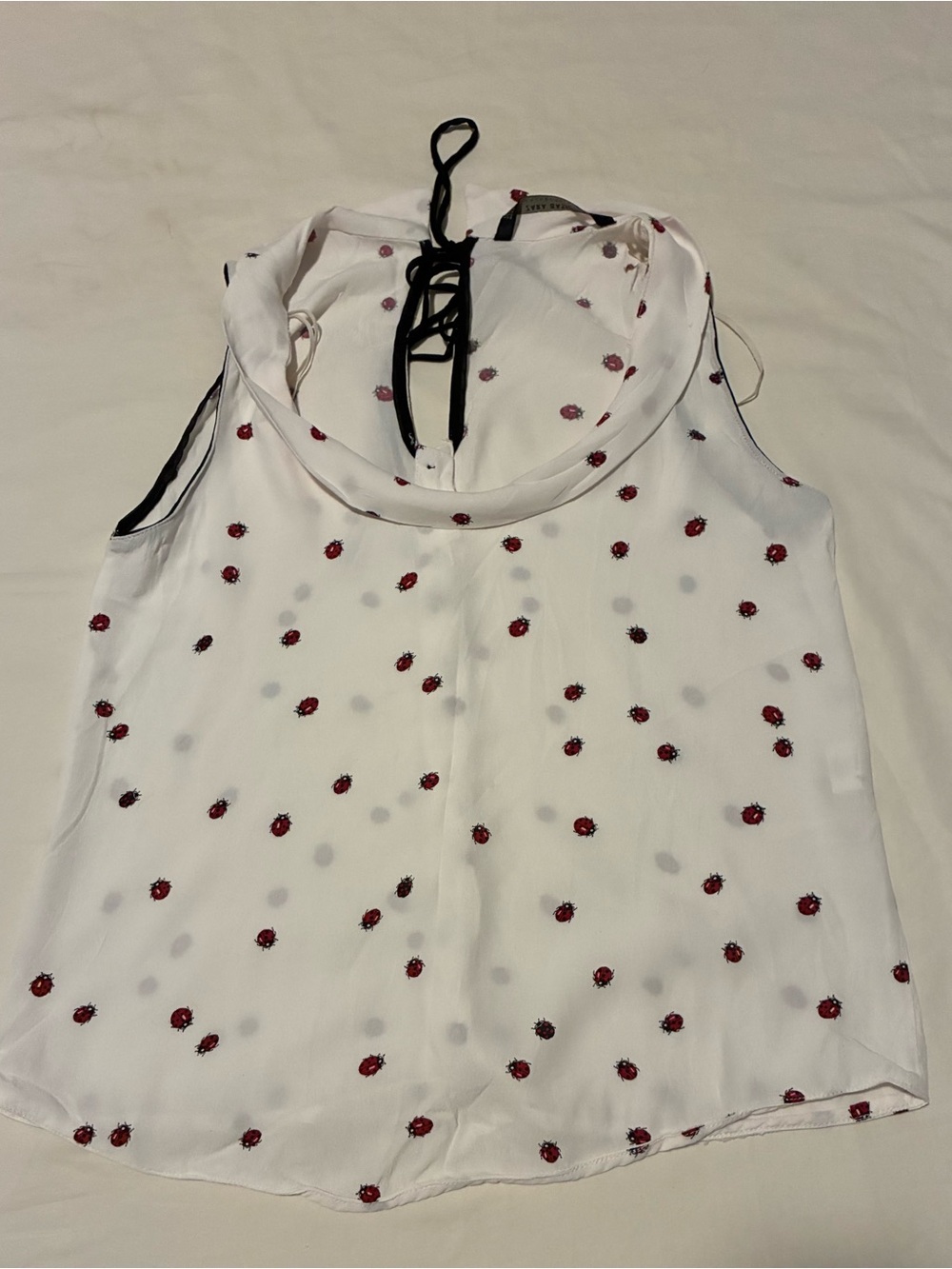 Sara White Camisole with Red Ladybug Print